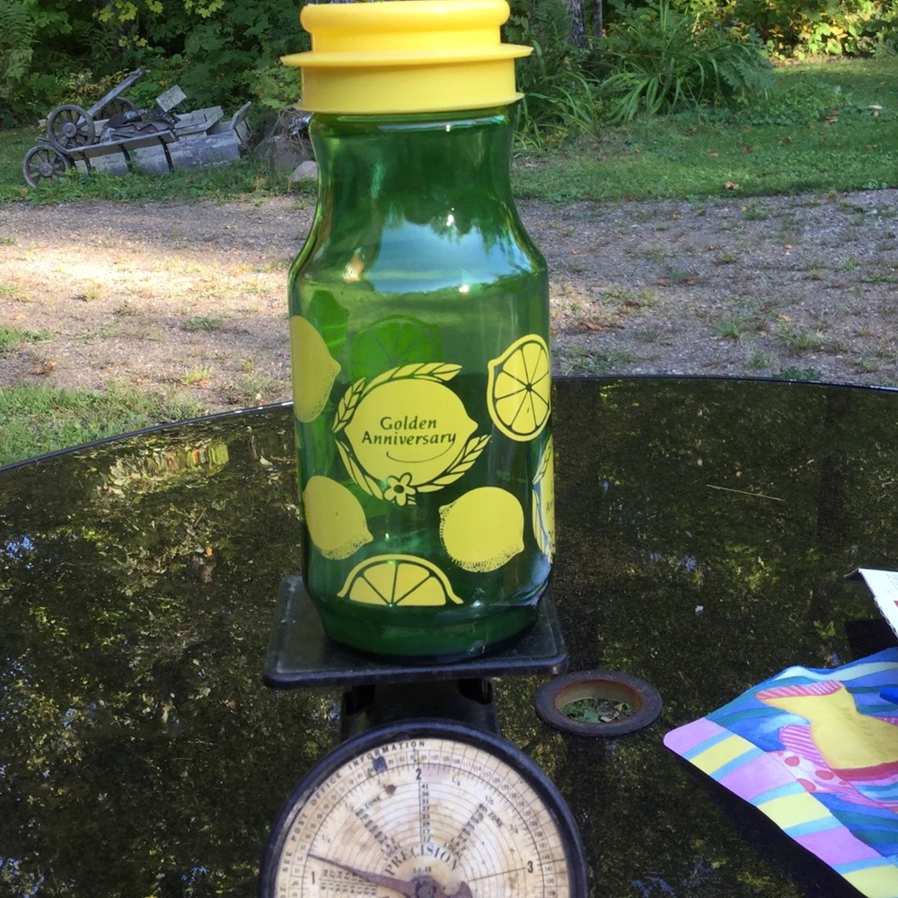 🍋 Lemonade 🍋 Jar Golden Anniv. Anchor Hocking Green EVC